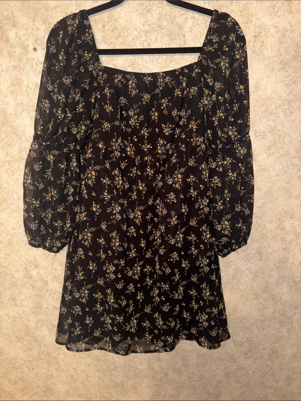Black Floral Square-Neck Mini Dress